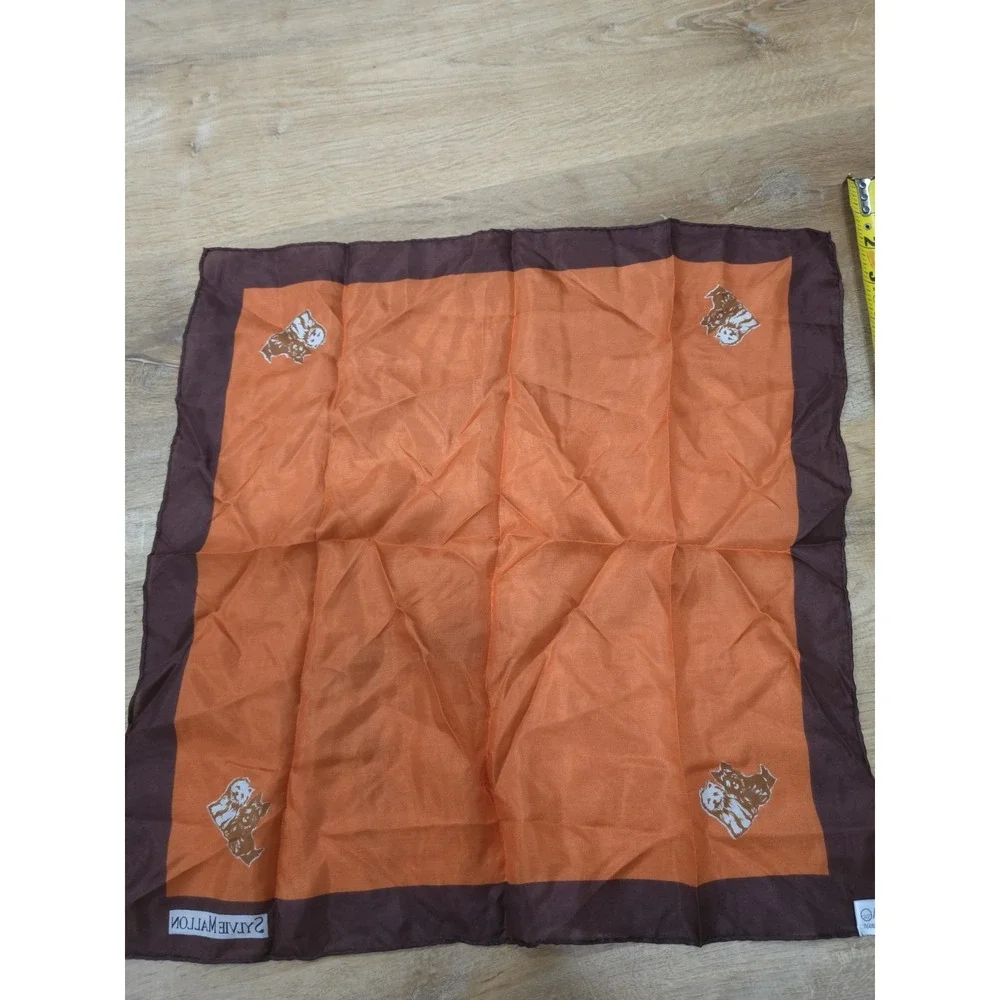 Vintage Sylvie Mallon Bear Print Silk Scarf - Orange & Brown Square Handkerchief